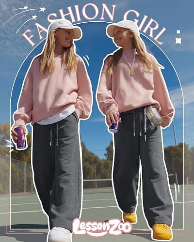 LessonZoo Girls Sweatpants 5-16y Baggy Barrel Pants Teen Wide Leg Open Bottom Casual Drawstring Soft Sweat Pants with Pockets thumbnail 5