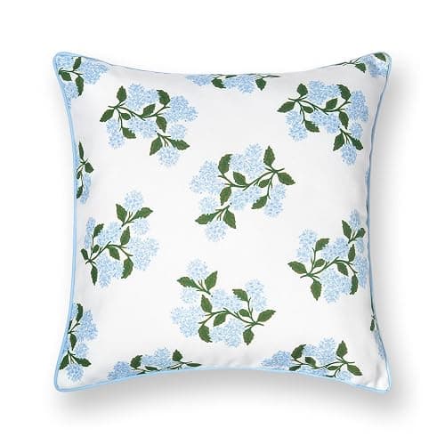 Hofdeco Premium Coastal Patio Indoor Outdoor Throw Pillow Cover Only, 20"x20" Water Repellent for Backyard, Couch, Baby Blue Print Hydrangea Flower thumbnail 7