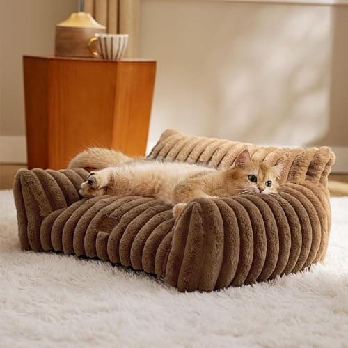 Bedsure Cute Cat Couch for Pets - Fluffy Cat Sofa with Premium Soft Corduroy Fleece, Fuzzy Pet Couch Bed with Removable Washable Cover, Supportive Pet Chair for Indoor Cats, 24inch, Copper Brown thumbnail 7