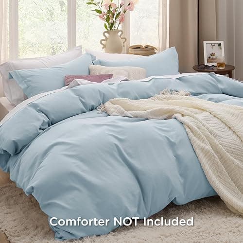 Bedsure Sky Blue Duvet Cover Queen Size - 3 Pieces Prewashed Cotton-Like Extra Soft Bedding Set, Includes 1 Duvet Cover 90x90 Inches with Zipper Closure & 2 Pillow Shams, Comforter Not Included thumbnail 2
