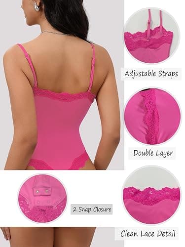Starrylion Lace Body Suit Square Neck Tops for Women Sleeveless Spaghetti Strap Tank Top Bodysuits for Women Sexy Jumpsuit thumbnail 5