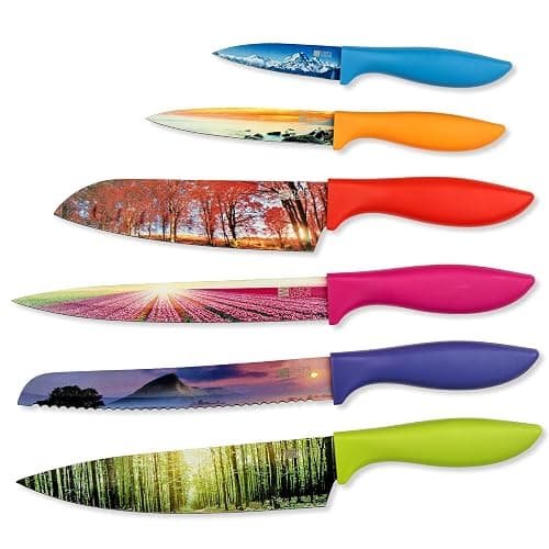 CHEF'S VISION Landscape Kitchen Knife Set – 6-Piece Stainless Steel Knives with Non-Stick Coating, Dishwasher Safe, Nature Design, Unique Gift for Nature Lovers - Image 1