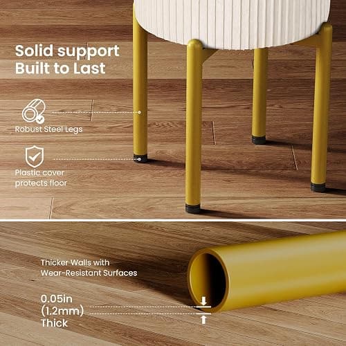 Memobarco 18-Inch Velvet Vanity Stool Chair with Storage, Vanity Bench with 4 Golden Metal Legs & Anti-Slip Adjustable Feet,Round Storage Ottoman Stool with Removable Soft Padded Seat, Beige thumbnail 6