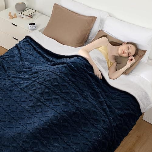 CAROMIO Electric Blanket Full Size - Thick Tufted Sherpa Heated Blanket with 10 Heating Levels and 10 Time Settings, ETL Certified Machine Washable Fast Heating Blanket Full 72"×84", Navy Blue thumbnail 2
