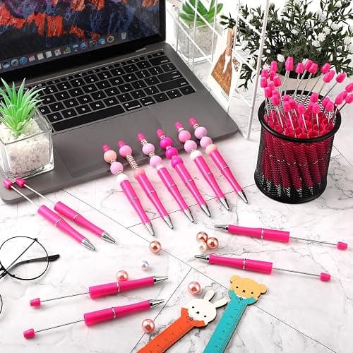 Qilery 60 Pcs Beadable Pens Bulk Bead Beaded Ballpoint Pen DIY Black Ink Gifts for Christmas Decoration Kids Girls Graduation Gift Office School Romantic Gift Supplies(Rose Red) thumbnail 2