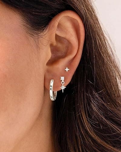 GUOKE 3 Pairs Earring Stacks, Gold Earring Set Jewelry Gift for Women | Small, 14K Gold/White Gold/Black/Rose Gold Plated, Hypoallergenic, Her, Everday, Stackable, Simple, 3 Holes thumbnail 3