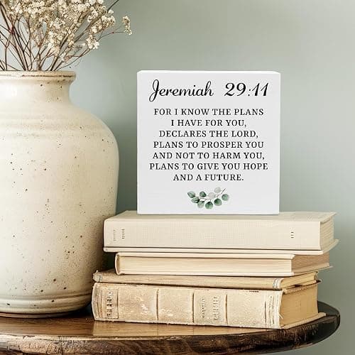 Christian Decor Wood Sign Desk Decor Rustic Motivational Bible Verse Jeremiah 29 11 Wooden Sign for Home Office Living Room Church Kitchen Bedroom Bathroom Table Shelf Religious Gifts -B05 thumbnail 3