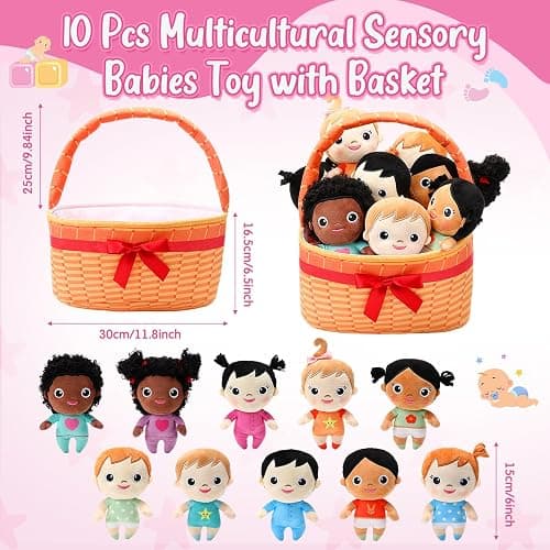 HyDren Basket Plush Baby Dolls, Set of 10 Soft Multicultural Sensory Dolls 6'' Plush Diversity Toys for Preschool Classroom, Easter Toddler Baby Toys for Kids Girls Boys All Ages thumbnail 3