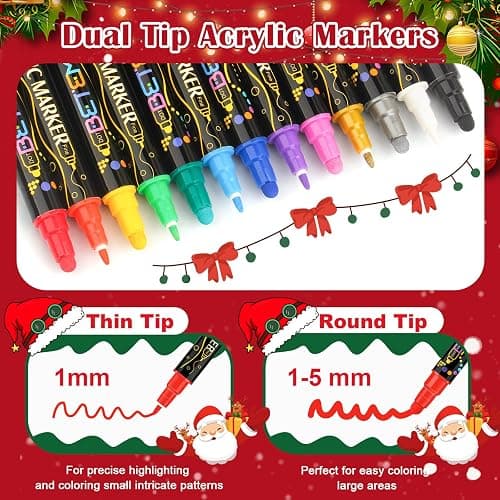 Betem 24 Colors Dual Tip Acrylic Paint Pens Markers, Premium Acrylic Paint Markers Stocking Stuffers for Rock, Wood, Fabric, Glass, Canvas, Ceramic, Christmas Gifts for Teens DIY Crafts Art Supplies thumbnail 3