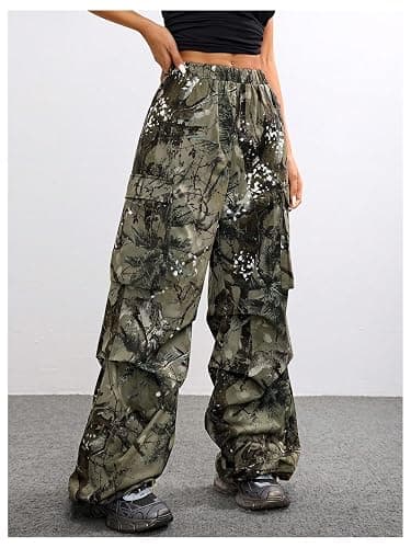 SOLY HUX Girl's Cargo Pants Camo Print Elastic Waist Straight Leg Baggy Streetwear Pants with Pockets thumbnail 4