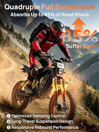 Tietie Electric Dirt Bike, 1500W Peak Electric Motorcycle with 48V 20AH Battery, Full Disc Brake and Suspensions, 50-Mile Range, 32 MPH, LCD Display & NFC Start, Off-Road E Dirt Bike thumbnail 5