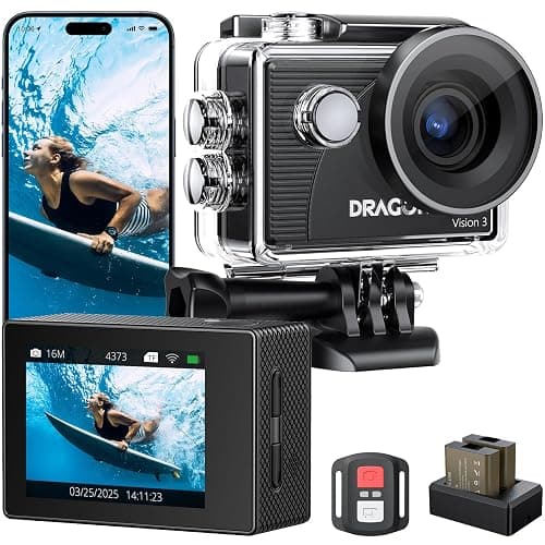 Dragon Touch 4K30FPS Action Camera Vision 3 20MP 100FT Underwater Camera 170° Wide Angle WiFi Sports Waterproof Cam with Remote 2 Batteries and Mounting Accessories Kit - Image 1