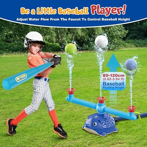 MuroMucci Water Sprinkler Baseball Toy, 5 in 1 Water Sprinkler for Kids Outdoor Play with 2 Sprinkler Heads, Hedgehog Baseball Sprinkler Toy, Summer Backyard Lawn Pool Party Fun thumbnail 4