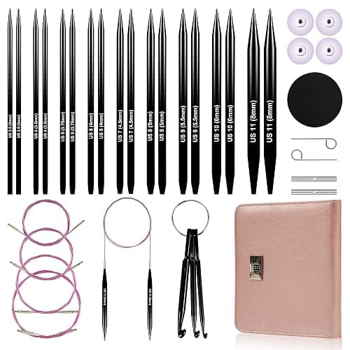 Froggod 4.53-inch (11.5cm) Interchangeable Circular Knitting Needles Set Aluminum US Sizes 2.5, 4, 5, 6, 7, 8, 9, 10, 11 with Interchangeable Knitting Needles and Cables, Accessories and Case, 9 Pairs - Image 1