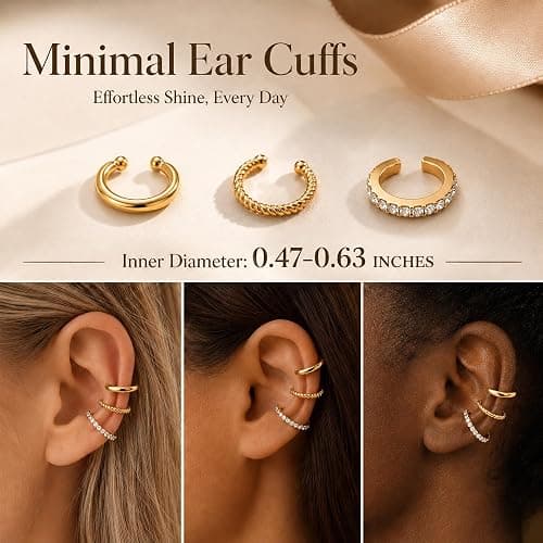 D.Bella Ear Cuff Earrings for Women 14K Gold Plated Dainty Non Pierced Clip On Earring for Cartilage Fake Ear Jewelry Lightweight thumbnail 2