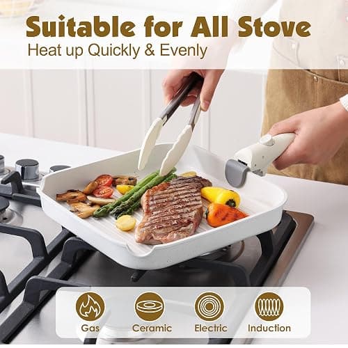 SENSARTE 17 Piece Pots and Pans Set, Nonstick Detachable Handle Cookware Set, Induction Kitchen Cookware Set with Removable Handle, Healthy Non Stick for RV, Dishwasher ＆ Oven Safe, PFOA Free (White) thumbnail 6