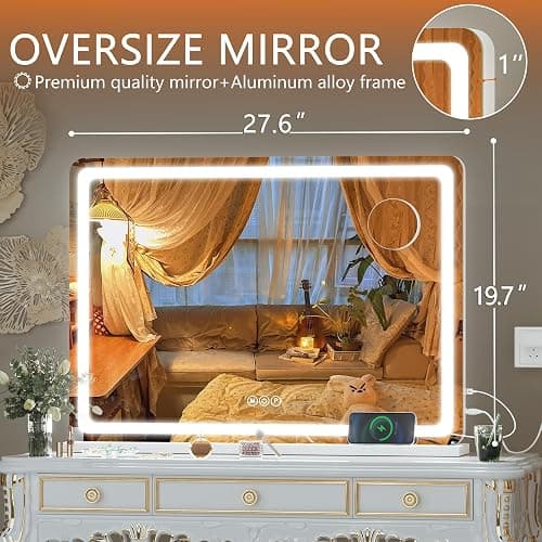 Hasipu Vanity Mirror with Lights, 70 x 50cm LED Makeup Mirror, Lighted Make up Mirrors with Dimmable 3 Modes, Touch Screen Control Vanity Mirrors Round White thumbnail 2