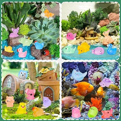 200pcs Luminous Mini Resin Animals 30 Types Miniature Resin Animal Figurines to Hide Bulk Glow in The Dark Tiny Ducks Frogs Small Cat Bunnies for Fairy Garden Micro Landscape Dollhouse Accessories thumbnail 6