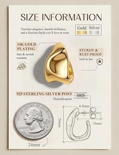 Chunky Gold Stud Earrings for Women Sterling Silver Earring Hypoallergenic | Non Tarnish 14K Gold Plated 925 Silver Posts for Sensitive Ears,Knot Statement Dangle Earrings Gold Jewelry Gifts Lightweight thumbnail 4