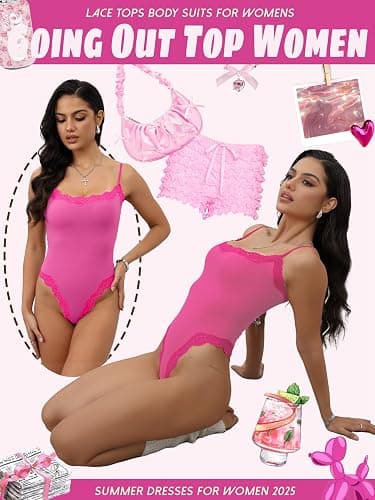 Starrylion Lace Body Suit Square Neck Tops for Women Sleeveless Spaghetti Strap Tank Top Bodysuits for Women Sexy Jumpsuit thumbnail 4
