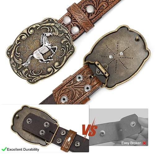 SANSTHS Cowboy Western Belts for Men Women Western Cowboy Buckle Belt Country Cowgirl Mens Leather Belt for Jeans Gifts thumbnail 4