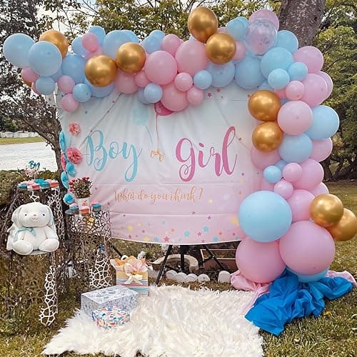 Balloons Pink and Blue, 60 Pack 12 Inch Pastel Light Pink Blue White Gold Balloons, Baby Pink Blue Balloon with Confetti Balloon for Birthday, Gender Reveal, Baby Shower, Boy or Girl Party Decoration - Pink Blue Gold thumbnail 7