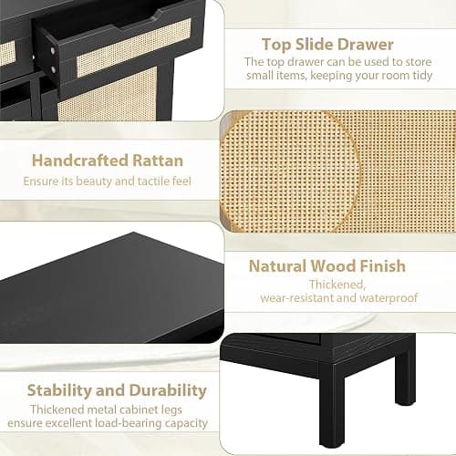 Jocoevol Rattan Shoe Cabinet for Entryway with 4 Flip Drawers & 2 Top Drawers, Freestanding Narrow Shoe Storage Cabinet with Metal Legs for Foyer, Hallway (Black) thumbnail 7