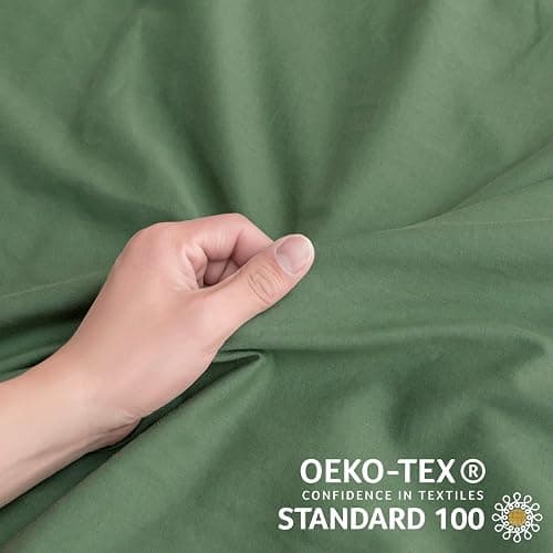 JELLYMONI Green Duvet Cover California King - 100% Washed Cotton Linen Like Textured Comforter Cover, 3 Pieces Breathable Soft Bedding Set with Zipper Closure (Green,Cal King 104"x98") thumbnail 4