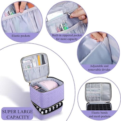 RZMAYIS Nail Polish Organizer, Nail Polish Storage Holds 30 Bottles & Nail Lamp, Double Layer Nail Bag Organizer Case, Portable Nail Polish Holder for Nail Tech Travel & Manicure Kit thumbnail 3