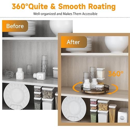 AMH 9-Inch Farmhouse Oak Lazy Susan Cabinet Organizer, Walnut Finish | Smooth rotating oak tray with walnut finish for dining tables, kitchen counters, pantries and cabinet storage. thumbnail 4