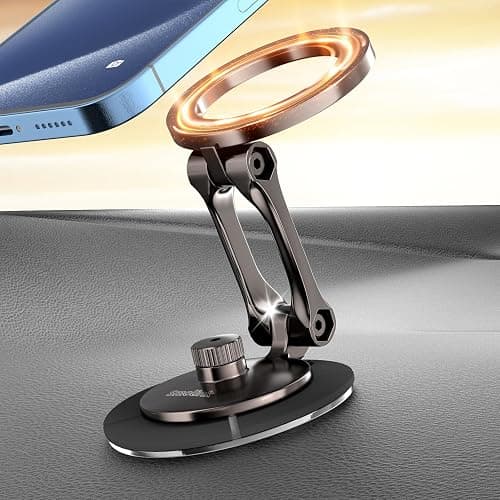 Smolink Tesla Phone Mount, All Metal Strong Magnet Magnetic Phone Holder for Car Dashborad and Tesla Model 3/Y/S/X, Foldable Hidden for MagSafe Car Mount Fit for iPhone All Phones, Black - Image 1