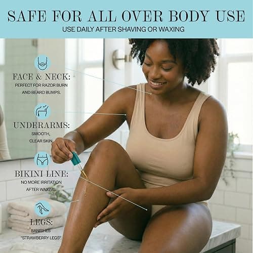 BASE LABORATORIES Ingrown Hair Treatment Oil – Soothing After Shave Oil Prevents Ingrown Hairs, Soothes Razor Bumps for Bikini Area, Legs, Underarms, Neck, Beard & Face – Tea Tree, Jojoba 1oz (30ml) thumbnail 5