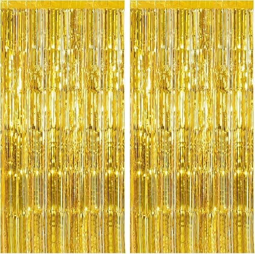 2 Pack Gold Backdrop Birthday Decorations Foil Curtain Backdrop Gold Streamers Dance Party Decorations Photo Booth Props for Bachelorette Decorations Christmas Halloween New Years Eve Party Supplies - Image 1