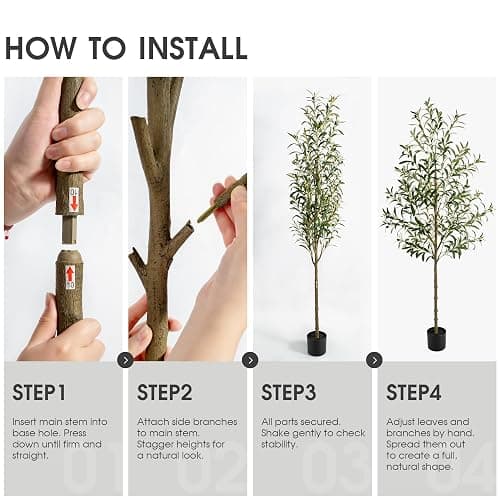 REIMUCO Fake Olive Tree - 6FT Fake Plants Indoor with Pot, Artificial Tree with Natural Olive Branches and Realistic Leaves, Silk Faux Trees for Modern Home Living Room Office Decor thumbnail 7
