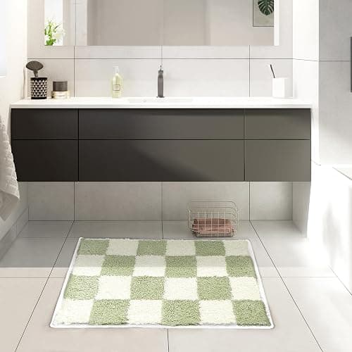 Tititex Luxury Sage Green Beige Checkered Grid Bathroom Rug, 16"x24" Classic Checkerboard Extra Soft and Absorbent Microfiber Bath Rugs, Non-Slip Plush Shaggy Bath Carpet for Bathroom Floor thumbnail 8