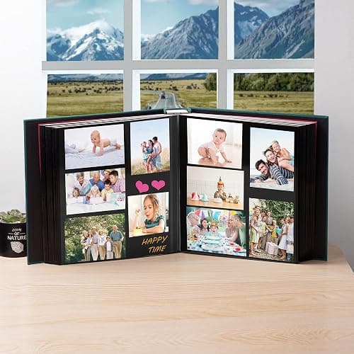 HoneyTolly Large Photo Album Self Adhesive 4x6 5x7 3x5 8.5x11 Scrapbook Magnetic Album DIY Scrap Book Length 13 x Width 12.8 (Inches) 120 Black Sticky Pages Linen Cover DIY Photo Album(Dark Green) thumbnail 3