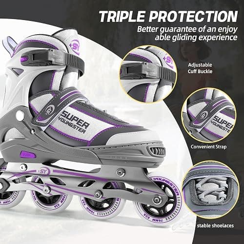 SUPER YOUNGSTER Women's Adjustable Inline Skate, Roller Skates Blades for Female Adults thumbnail 6
