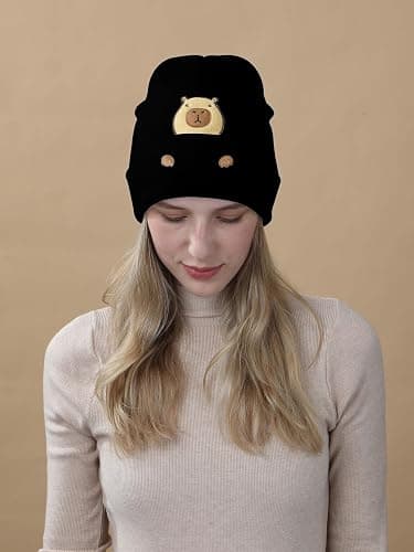 Bavace Capybara Hat Beanie Gifts for Women Men Funny Capybara Lover Christmas Birthday Decoration Embroidered Knit Gifts thumbnail 2
