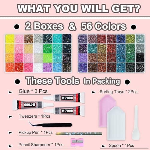 56 Colors Rhinestones for Bedazzling, 2 Boxes 3mm Multicolor Resin Jelly Flatback Gems with 3 Pcs B7000 Jewelry Glue & Tools, Bedazzler Kit for DIY Crafts Book Clothes Makeup Shoes Gifts Decor thumbnail 2