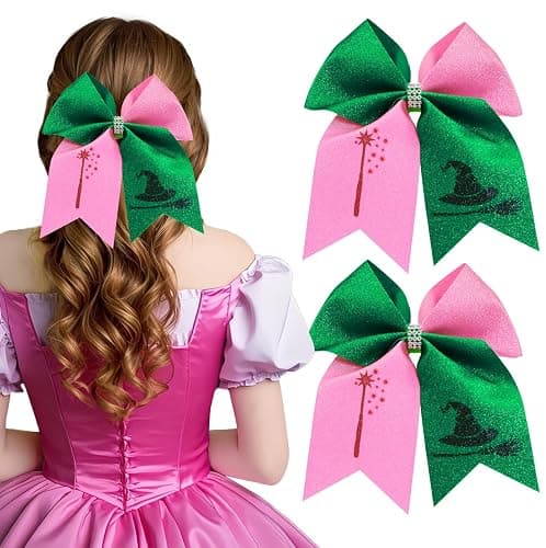 2Pcs Witch Gifts for Girls, Witch Merch Hair Accessories Hair Bows for Witch Movie Fans, Pink Green Cute Bow Hair Clips Party Favors - Image 1