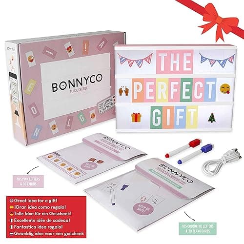 BONNYCO Pink Cinema Light Box with 400 Letters, Emojis, 2 Markers. Led Light Box Home Office and Room Decor, Cinema Led Sign Letters Board. Gifts for Women Girls Christmas Birthdays, Pink Decor thumbnail 8