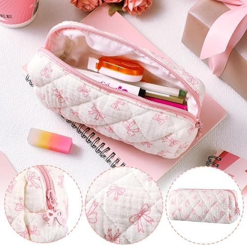 Sherr Coquette Bow Pencil Case Pink Bow Cute Pencil Pouch Soft Cotton Storage Bag Aesthetic Pattern Gift Makeup Pouch Cosmetic Bag for Women thumbnail 3