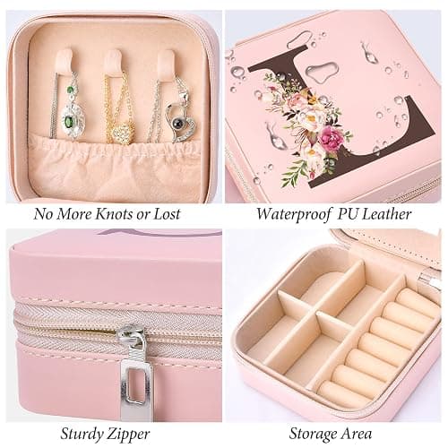Preppy Travel Jewelry Gifts for Teen Girls, Travel Jewelry Box Personalized Christmas Gifts Stocking Stuffers for Women, Fashion Travel Essentials Trendy Stuff Easter Basket Stuffers, Initial L thumbnail 5