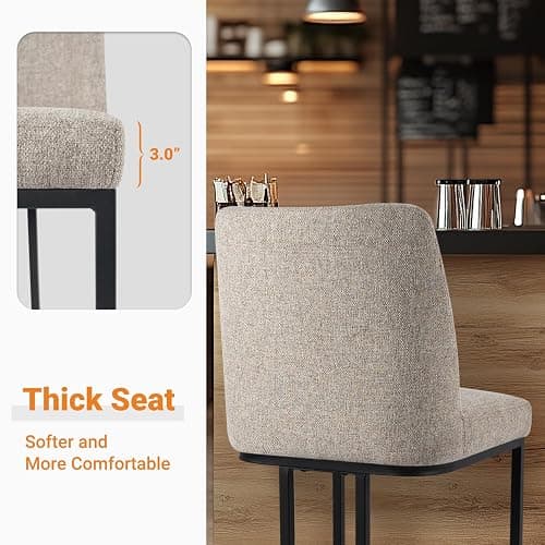 KRAMZMING Counter Height Bar Stools Set of 4, 24 Inch Seat Height Bar Chairs for Kitchen Island, Linen Fabric Upholstered Barstools with Metal Feet for Dining Room, Sand Color thumbnail 5