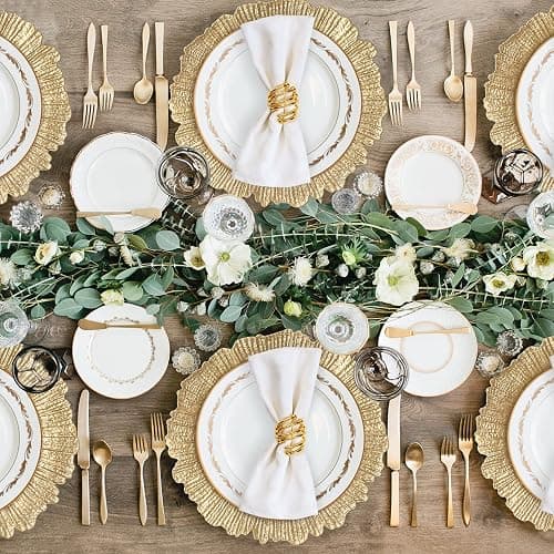 MAONAME Round 13" Gold Charger Plates, Set of 6, Reef Plate Chargers for Dinner Plates, Plastic Table Chargers for Wedding, Thanksgiving, Christmas thumbnail 2