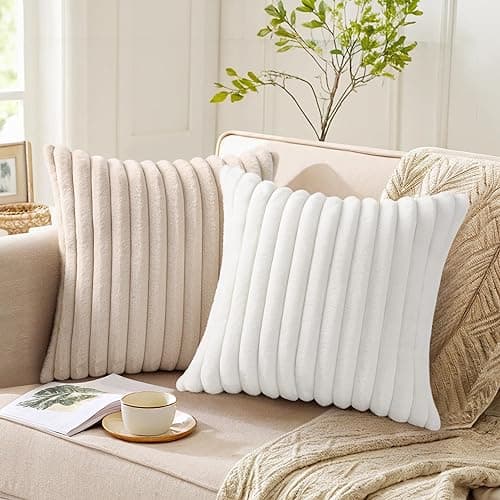 Pallene Faux Fur Plush Throw Pillow Covers 18x18 Set of 2, Luxury Soft Fluffy Striped Decorative Pillow Covers for Sofa, Couch, Living Room, Apricot - 18" x 18" (Pack of 2) - Apricot thumbnail 6