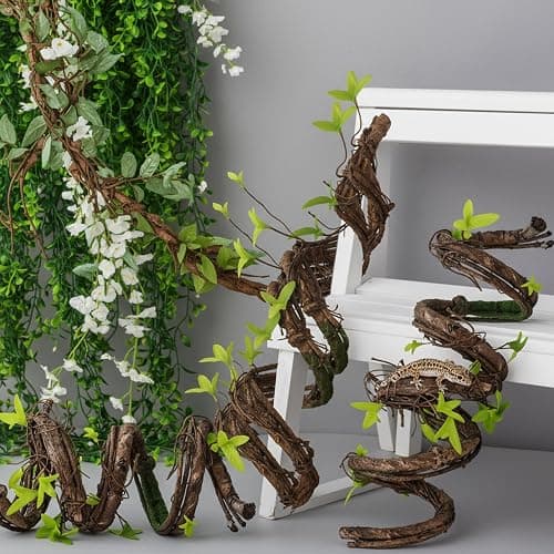 Suncalla 5 Pcs 35in Artificial Bendable Tree Branches for Decor, Natural | Fake Trunk Twigs with Leaves, Cherry Blossom Grape Vines, Halloween Steady Branch Garland, Wall Hanging Reptile Habitat Decor thumbnail 4