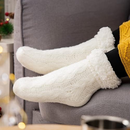 Gealaek Women Slipper Socks Winter Thick Fuzzy Warm Cozy Soft Sherpa Lined Socks Non Slip with Grippers thumbnail 8