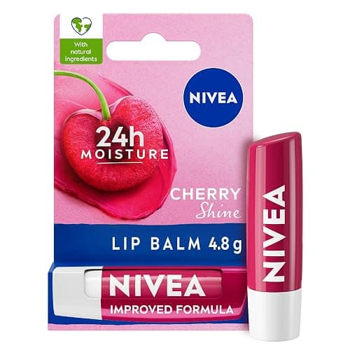 NIVEA Cherry Shine Lip Balm (4.8g), Flavoured Lip Balm with Shea Butter, Natural Oils and Vitamins, Provides 24h Moisture and a Soft Red Shine, Vegan Lip Care Formula - Image 1