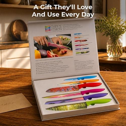 CHEF'S VISION Landscape Kitchen Knife Set – 6-Piece Stainless Steel Knives with Non-Stick Coating, Dishwasher Safe, Nature Design, Unique Gift for Nature Lovers thumbnail 5